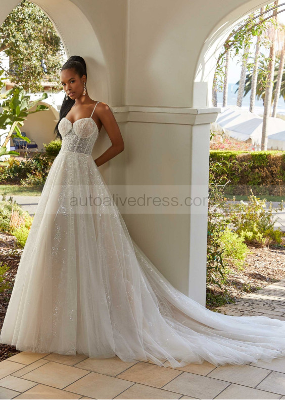 Spaghetti Straps Sequined Lace Tulle Dazzling Wedding Dress